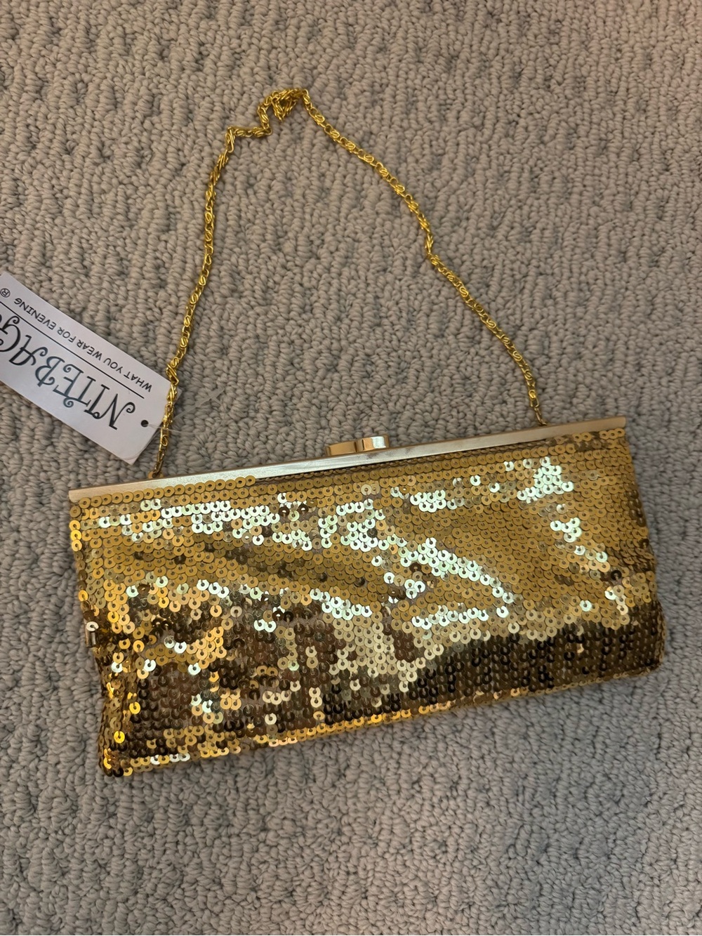 Gold Sequined Evening Clutch - Picture 2 of 3